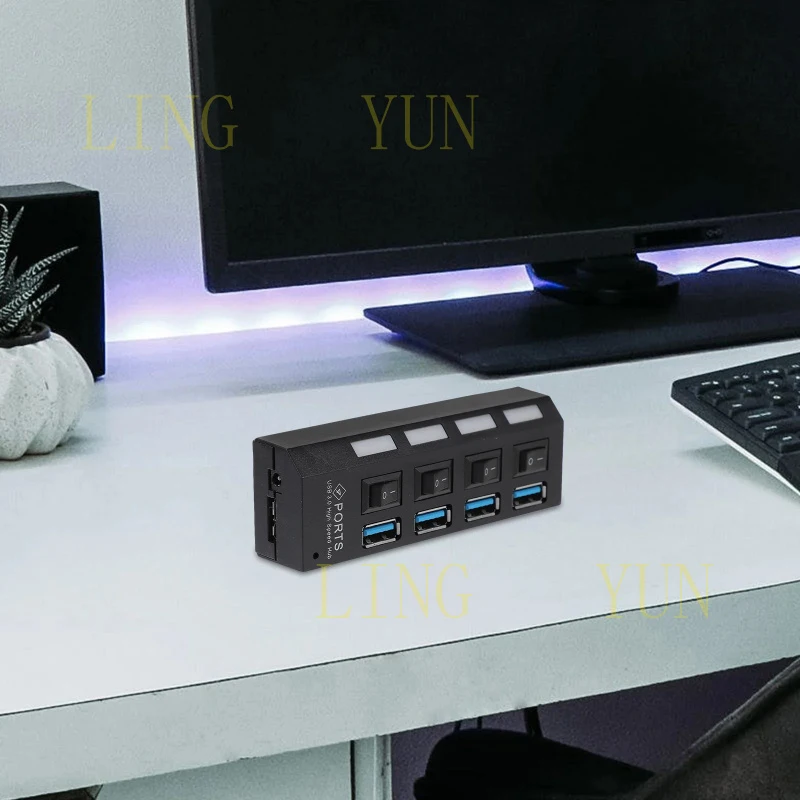 Z  1Pcs Usb3.0 Hub 4 Ports High Speed Usb3.0 Concentrator External Power Support US