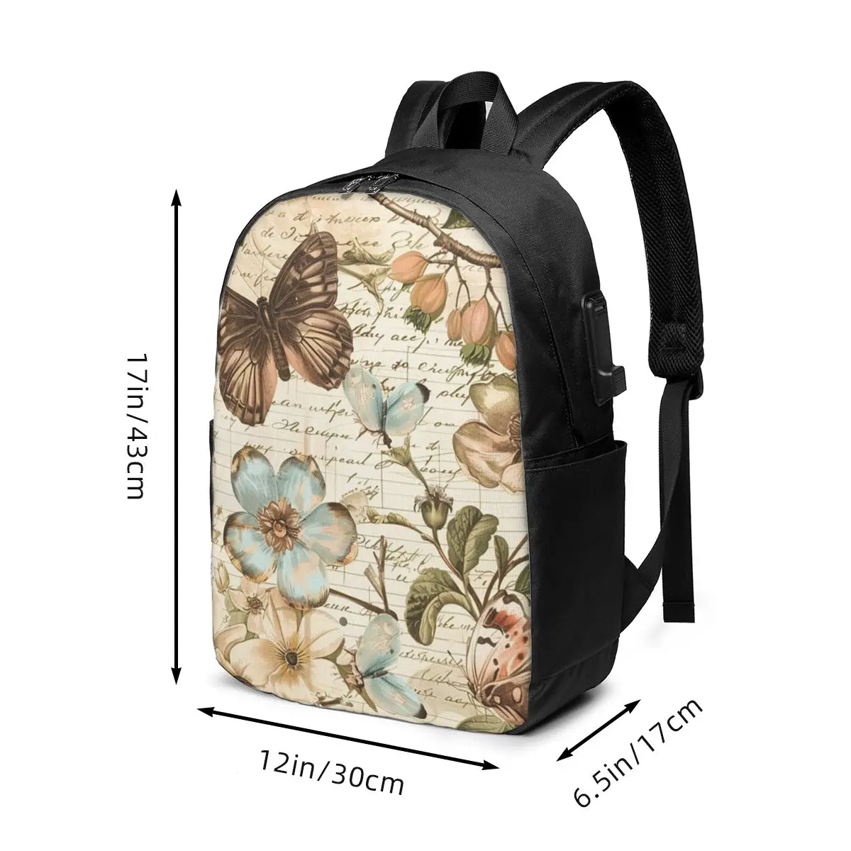 Vintage Butterfly Flowers And Music Notes Backpack Travel Notebook Bag Computer College Student School Bag Laptop Shoulder Bags