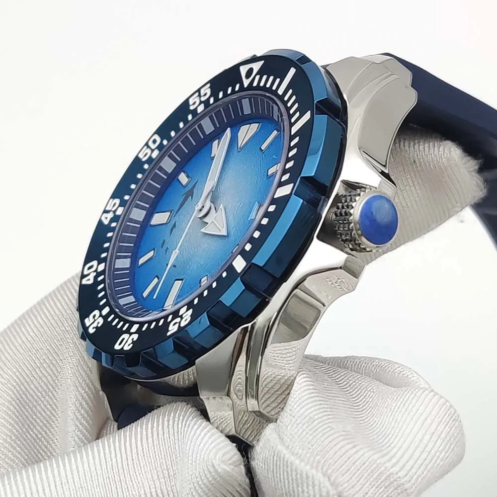 NH35 Date Display Blue Gradient Sterile Dial Sapphire Glass 44mm Stainless Steel Automatic Men\'s Watch Single Rotating Bezel