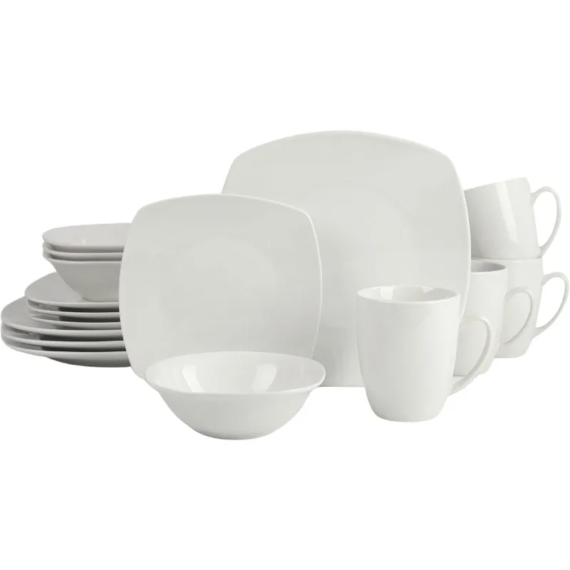 Simply Square 16 Piece Dinnerware Set, Porcelain, White