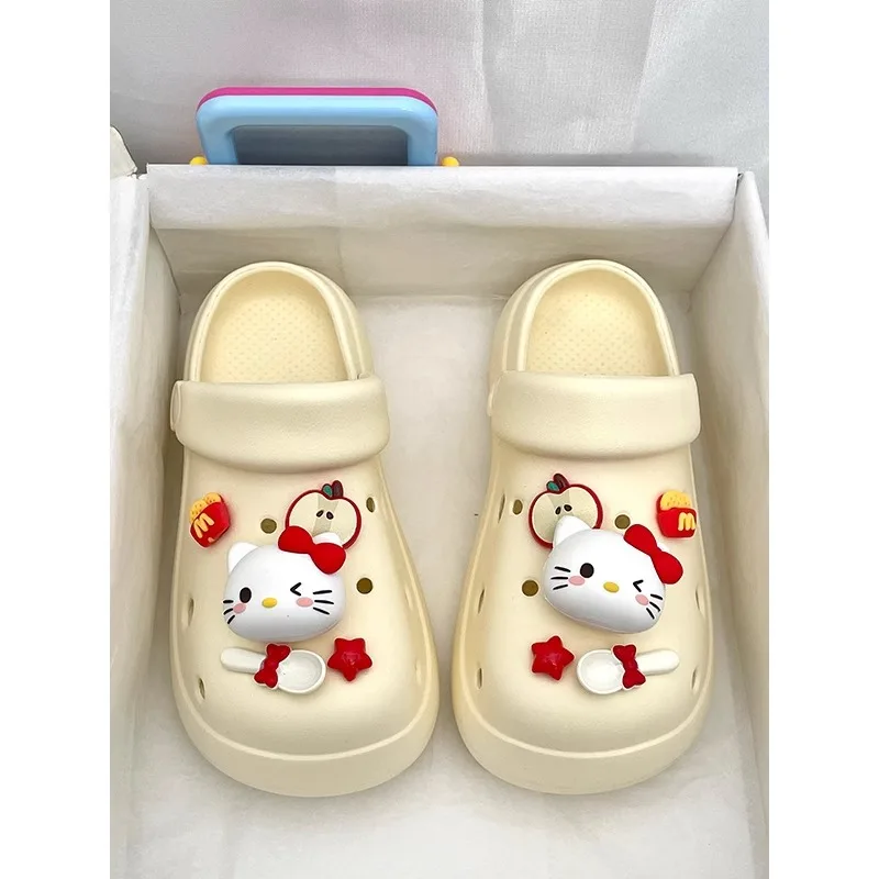 

Садовая обувь Sanrio Hello Kitty, пляжная обувь для девочек, сандалии, тапочки, домашняя обувь, летняя модная обувь с героями мультфильмов в стиле аниме, подарок на мягкой подошве