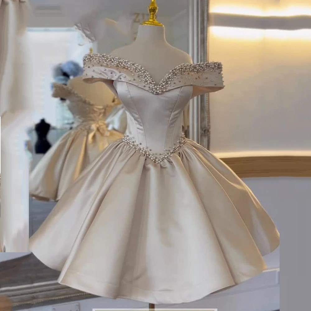 Mini Short Customized Cocktail Dress A Line Cocktail Gown For Women Beading Off The Shoulder Party Wedding Gown