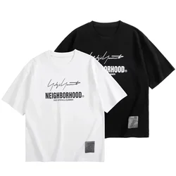 Classic Black White NEIGHBORHOOD Short-sleeved Tshirt Pop Japanese Harajuku Style Signature Slogan Loose Top NBHD Unisex TShirts