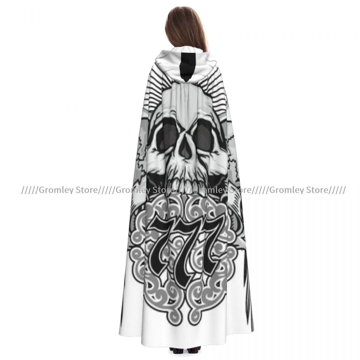 Witch Long Hooded Robe Gothic Skull Grunge Halloween Cloak Cosplay Costumes for Adult