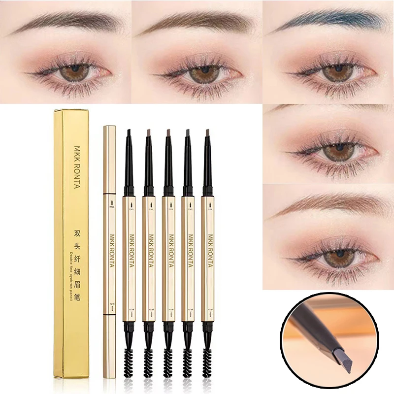 EyeBrow Pen Gold Bar Shape Automatic Rotation Brow Tint Enhancer Double Head Eye Makeup Pencil Natural Sweatproof Slim Pen