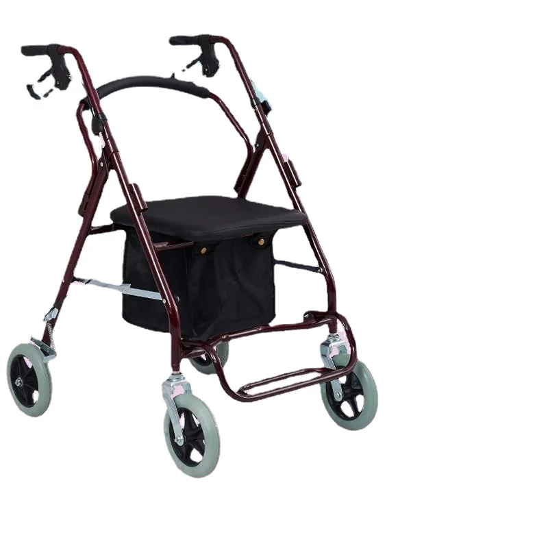 

Elderly Standing and Can Sit in the Shopping Cart. The Four-Wheeled Shopping Cart for the Elderly with Seat, Trolley