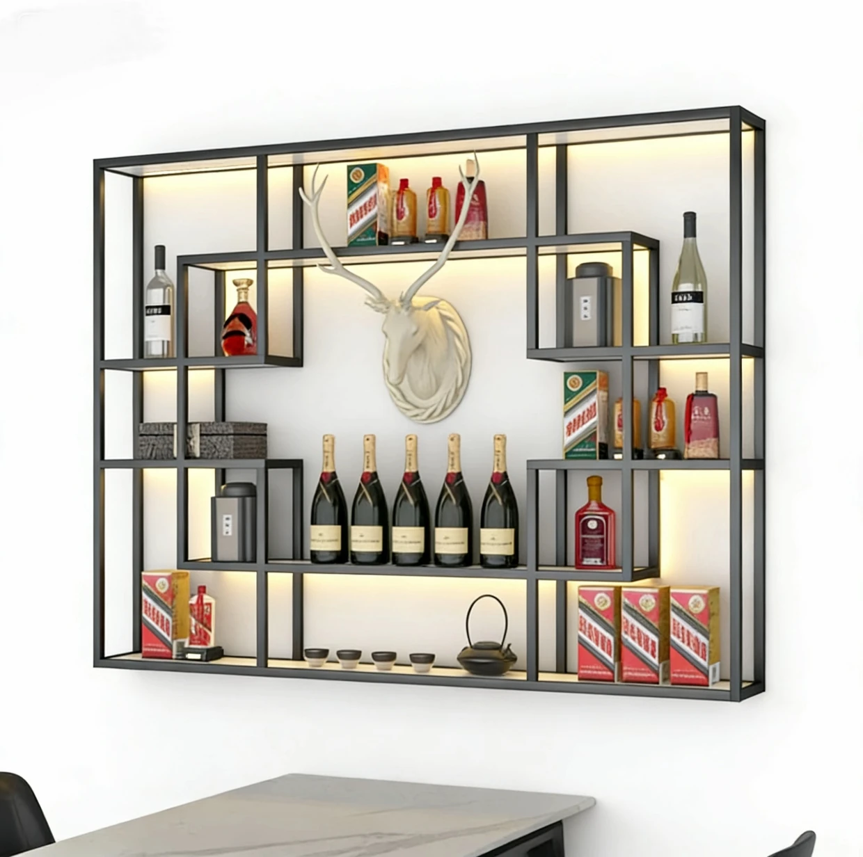 

#@Creative Display Rack Restaurant Home Use Wine Glass Goblet Holder Industrial Style Antique Iron Art Wall-Mounted Wine