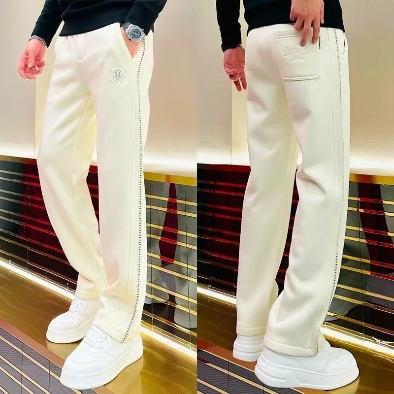 Men's Korean Style Versatile Wide-leg Pants Fashionable and Simple Striped Straight Casual Trousers