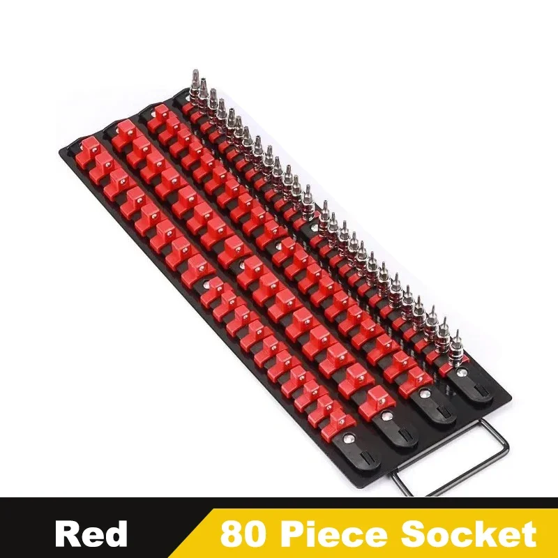80-Piece Socket Organizer Tray 1/4-Inch 3/8-Inch 1/2-Inch Rail Rack Socket Holder with Handle Socket Storage Tool