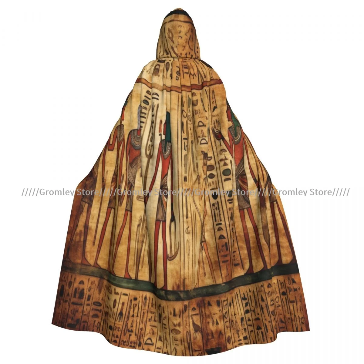 Old Egyptian Hieroglyphs Witch Cloak Hooded Cosplay Costume Halloween Adult Long Party Cape