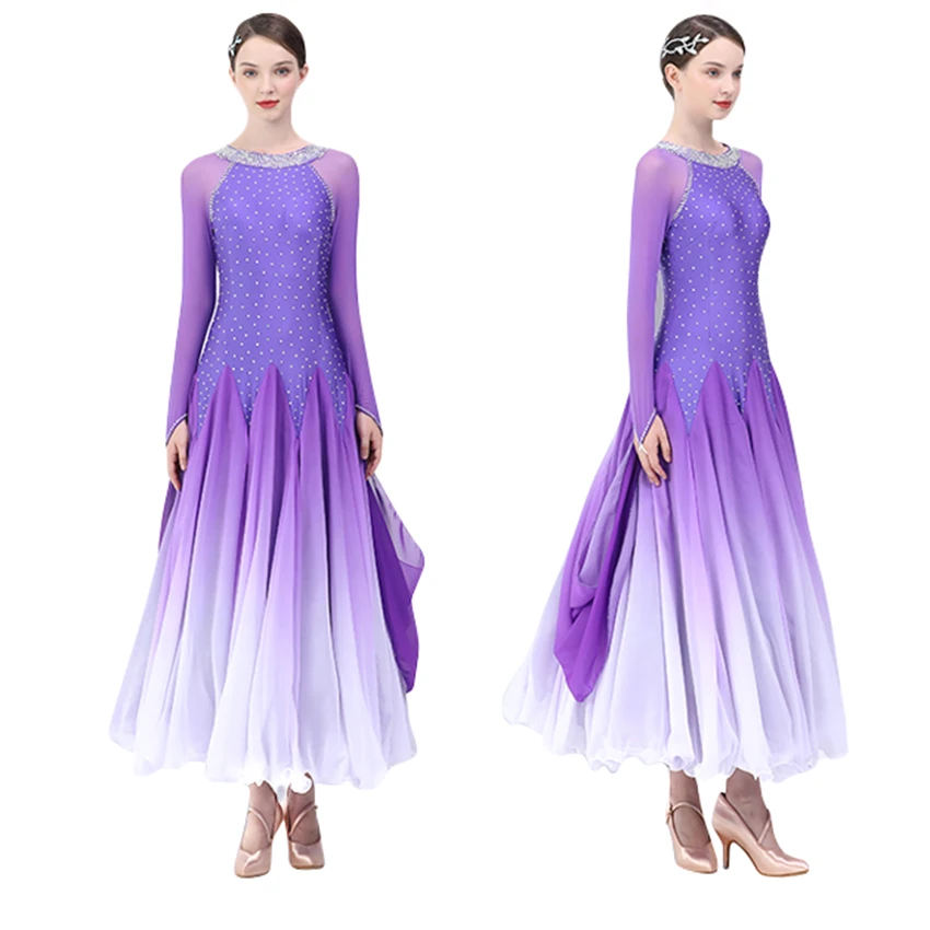 

New Ballroom Dance Competition Dress Dancing Standard Pratice Wear Rhinestones Long Sleeves Women Stage Performence Costume