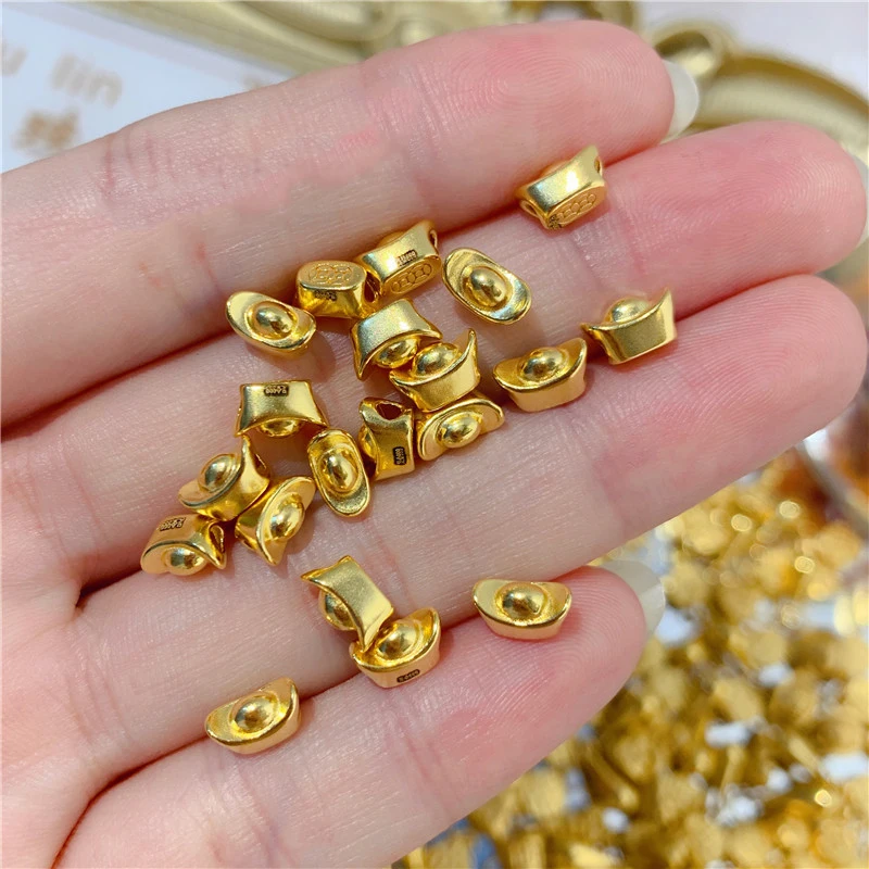 

New 999 24K Yellow Gold Pendant 3D Gold Small Yuan Bao Pendant 1pcs