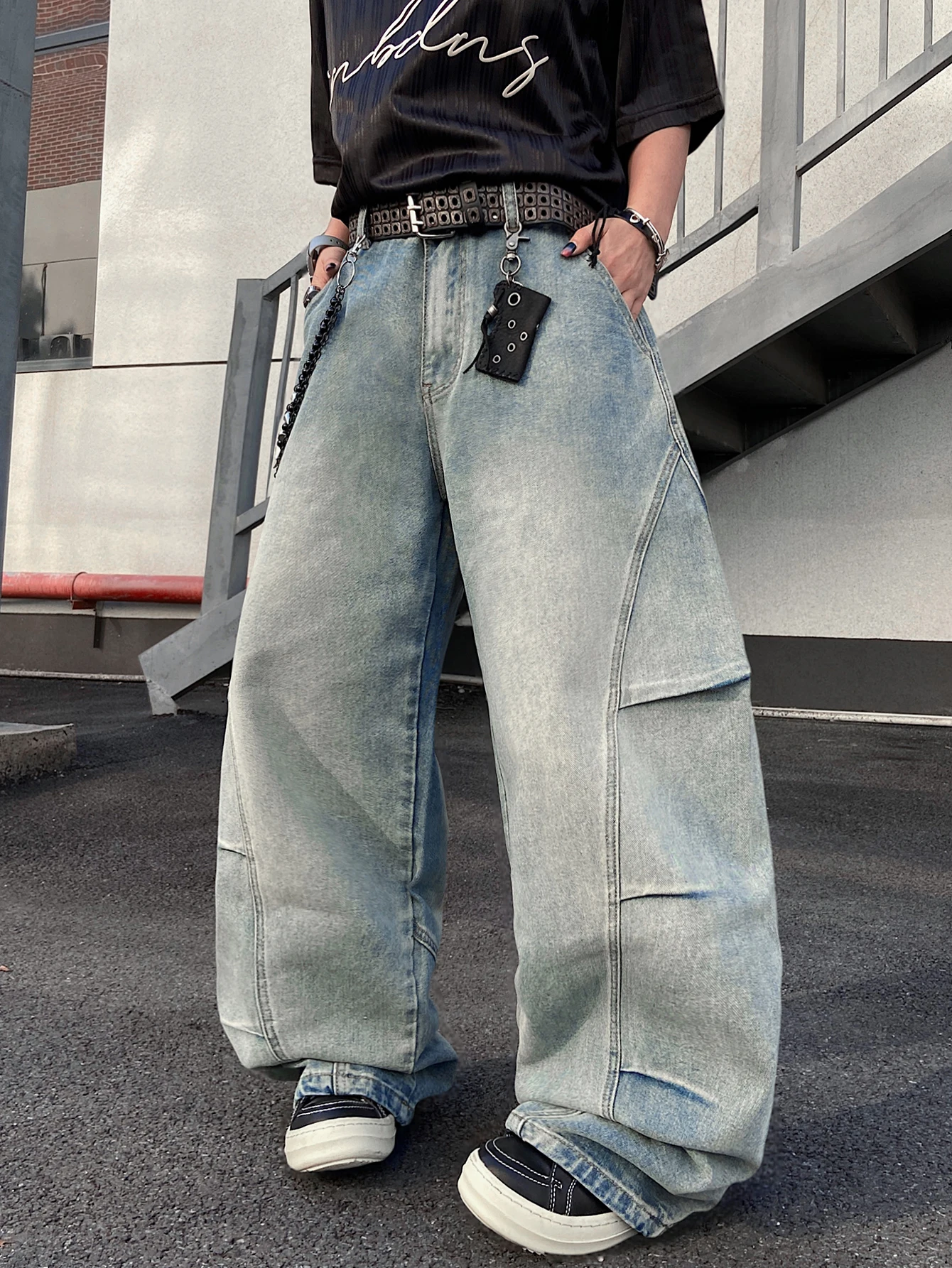 Men's Jeans Versatile Loose-Fitting Wide Pants,Minimalist Style Distressed Retro Men's Casual Trousers,Suitable For All Seasons