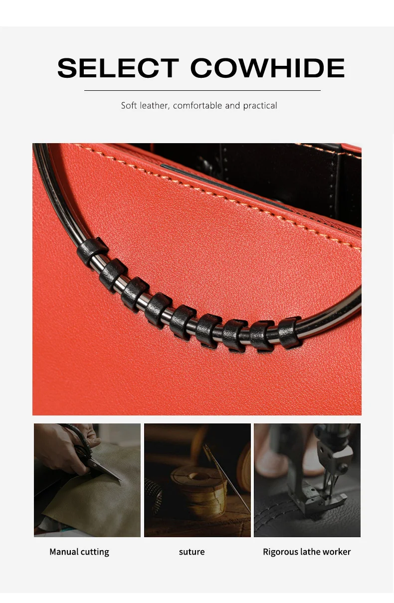 Damen-Handtasche aus Glattleder mit Rundem Ringgriff, Elegante Henkeltasche, Damen-Umhängetasche für Arbeit und Alltag – Detail 9