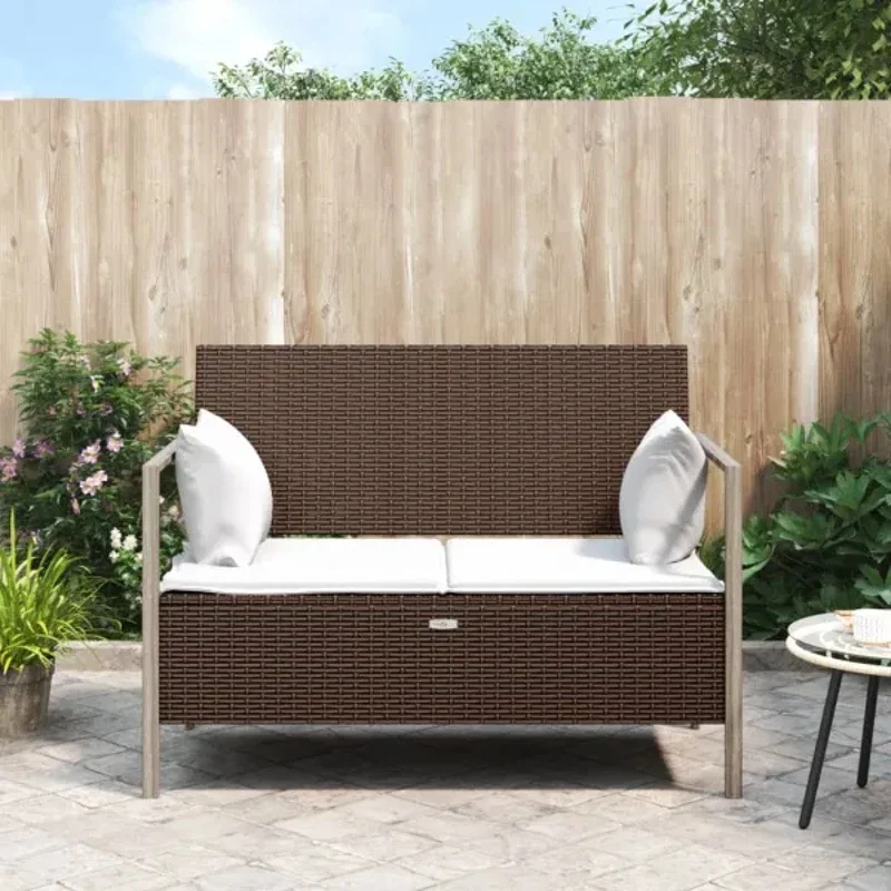 2-Seater Brown Patio Bench with Cushion Outdoor Indoor Universal Handwoven Rattan Chair Comfortable Strong Durable Rattan Chair