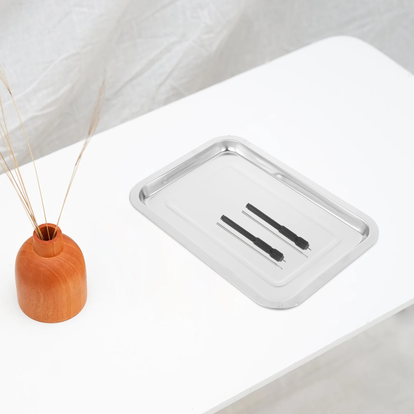 

2pcs Stainless Steel Tray for Tattoo Supplies Medium Size Raised Edges Durable Metal Trays Serving