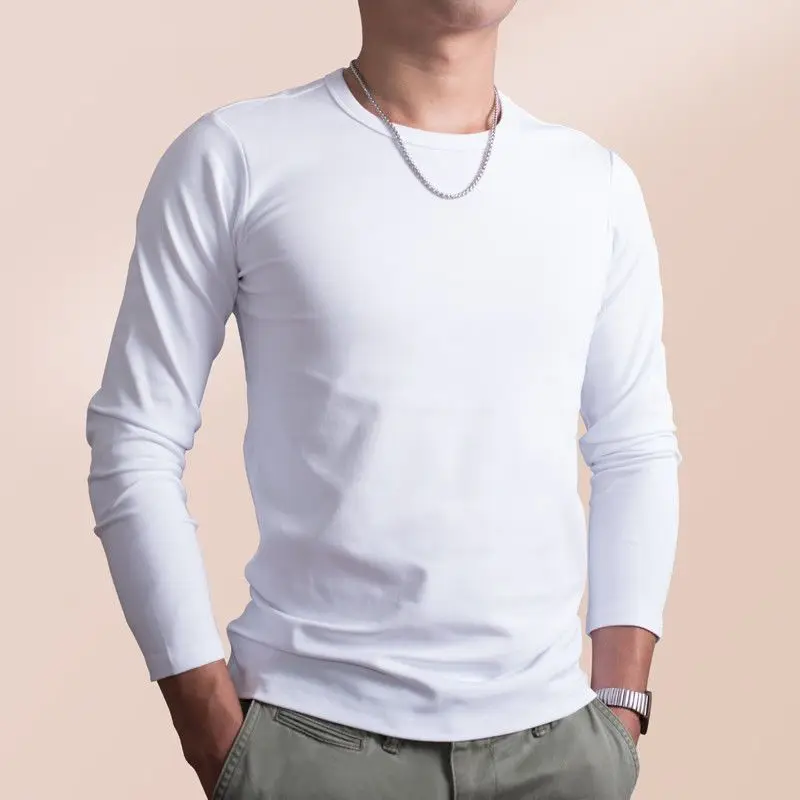 Long sleeved T-shirt men's pure cotton base shirt trendy solid color interior with Korean version autumn/winter men's top