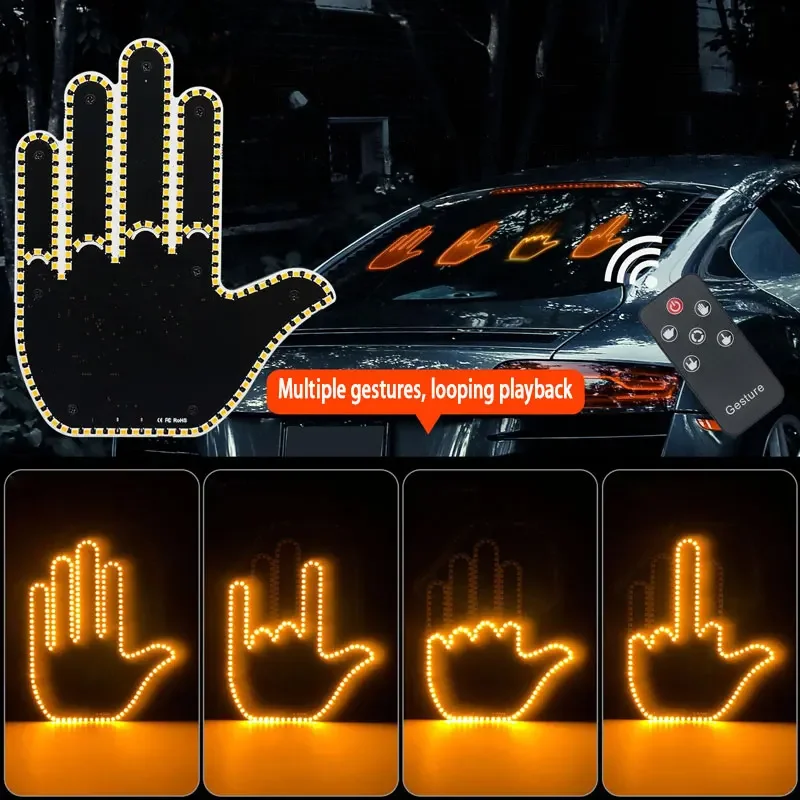Lumière de doigt de voiture avec télécommande, éclairage Led amusant et Cool, Rage sur route, geste du doigt du milieu, accessoire de lumière de paume