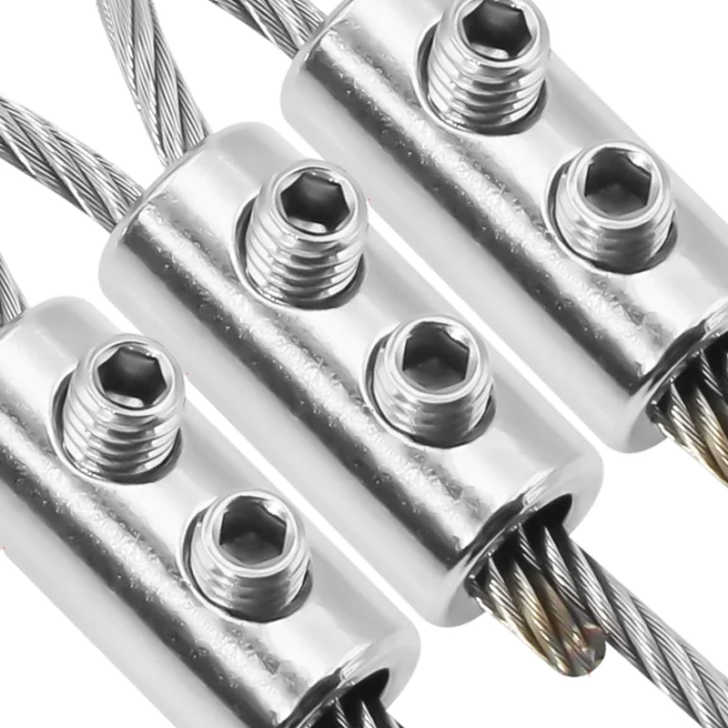 Conjunto de clipes de corda de fio de aço inoxidável, 1/2mm, furos duplos, braçadeiras de cabo de bloqueio, parafusos ajustáveis, fixador fixo, acessórios de hardware