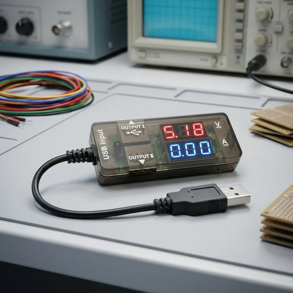 USB Power Tester for Analyzing Charger Output Voltage 3.2-10V and For Current 0-3A with Overvoltage and Short Circuit Detection