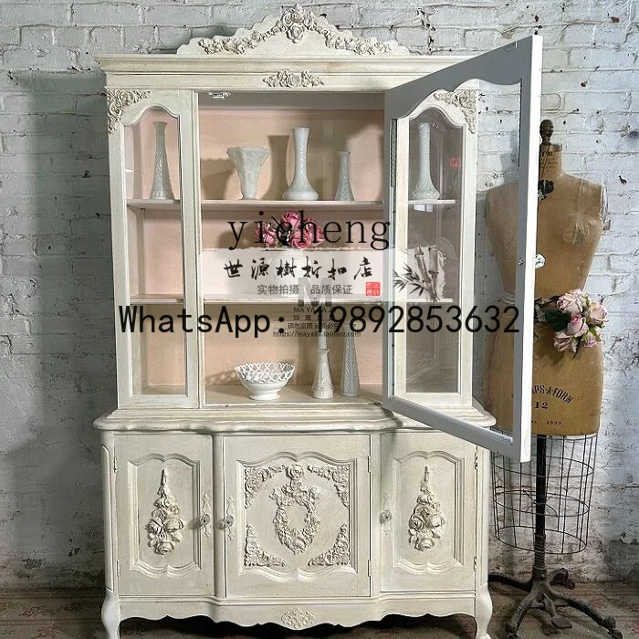 solid wood carving flower exquisite villa high-end dining side cabinet multi-functional foyer display cabinet