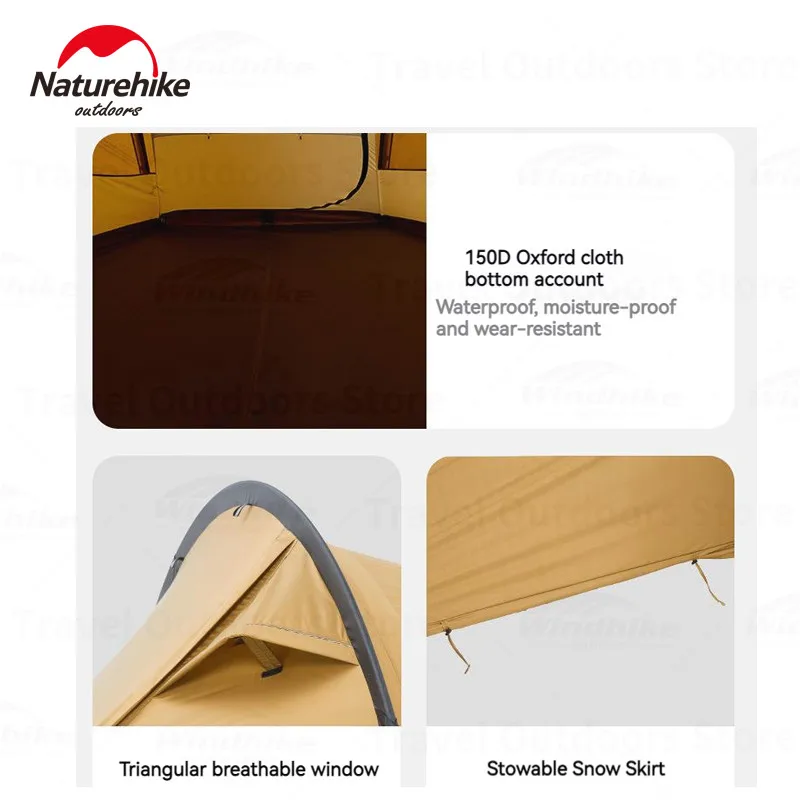 Naturehike CLOUD BOAT Light Tunnel Tent 50D Polyester 1Room 1Living Outdoor 4Season 14㎡ 2Door Camping Tent With Skirt Waterproof