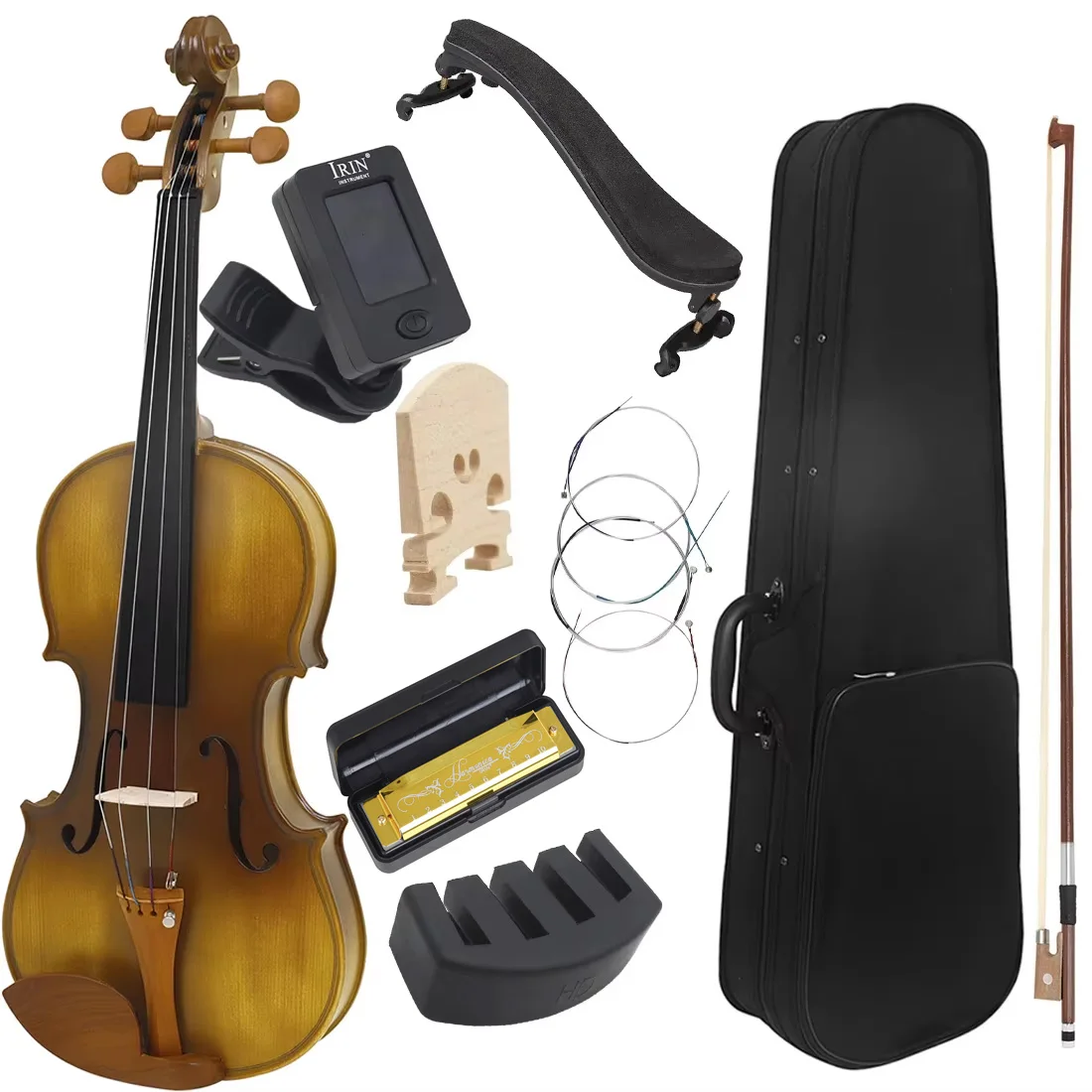 4/4 Violin Spruce Wood Vintage Violin with Case & Bow & Rosin & Strings & Tuner &Shoulder Rest Accessories for Beginner view 3