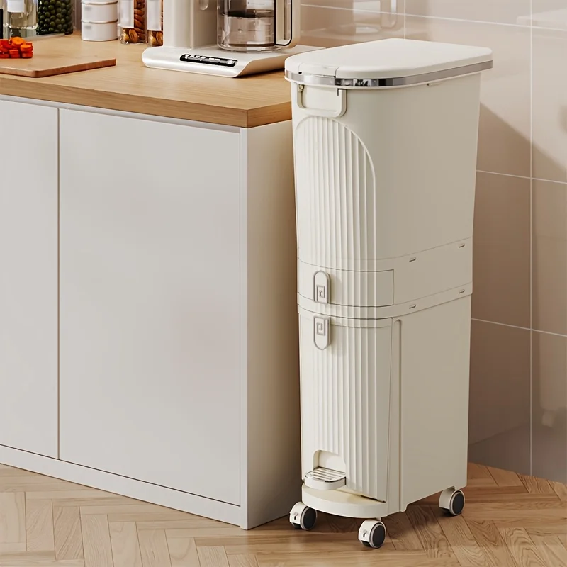 29L/32L Large Trash Can with Lid Wastebasket Recycle Bin Bathroom Kitchen Plastic Garbage Cube Food Waste Bin Home Accessories