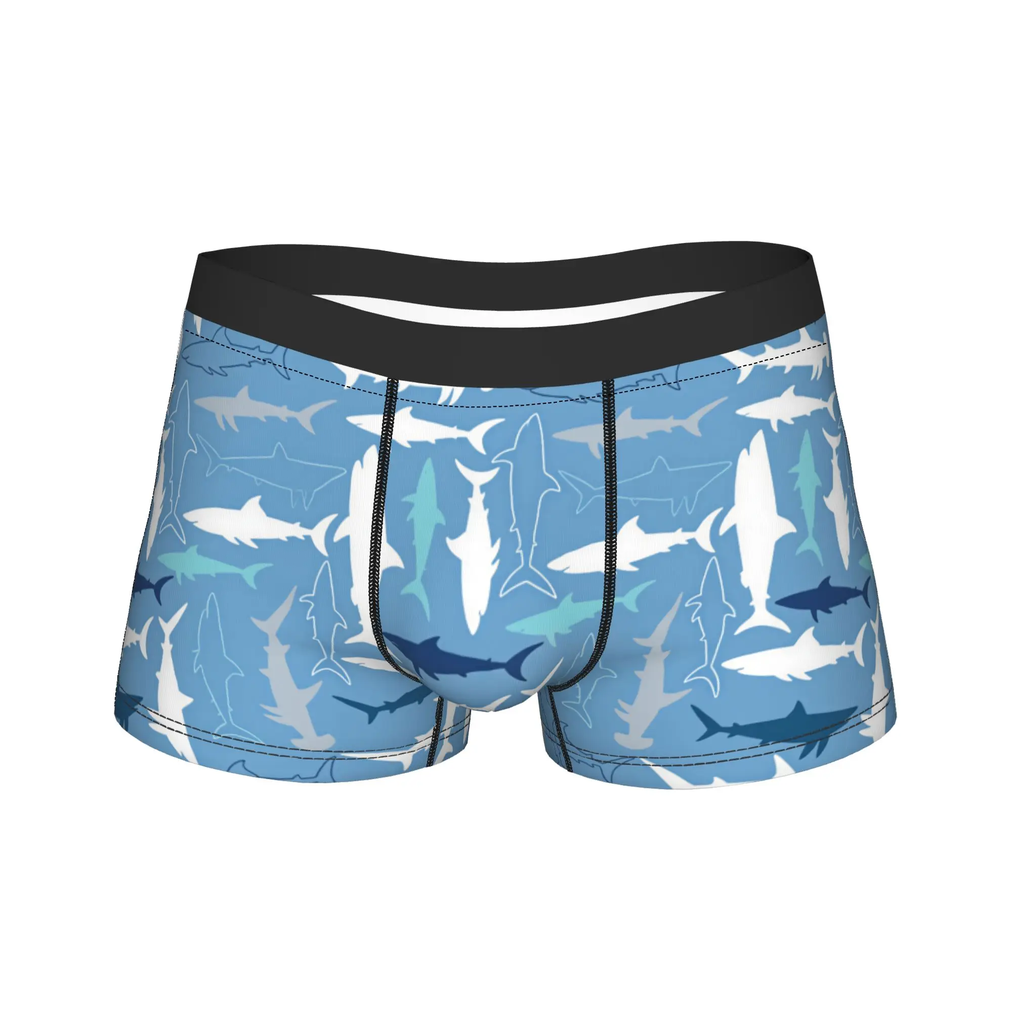 Multi Shades Shark Silhouette Boxer Shorts  Pouch Underwear Quality Print Boxer Brief Comfortable Males Panties Plus Size 2XL