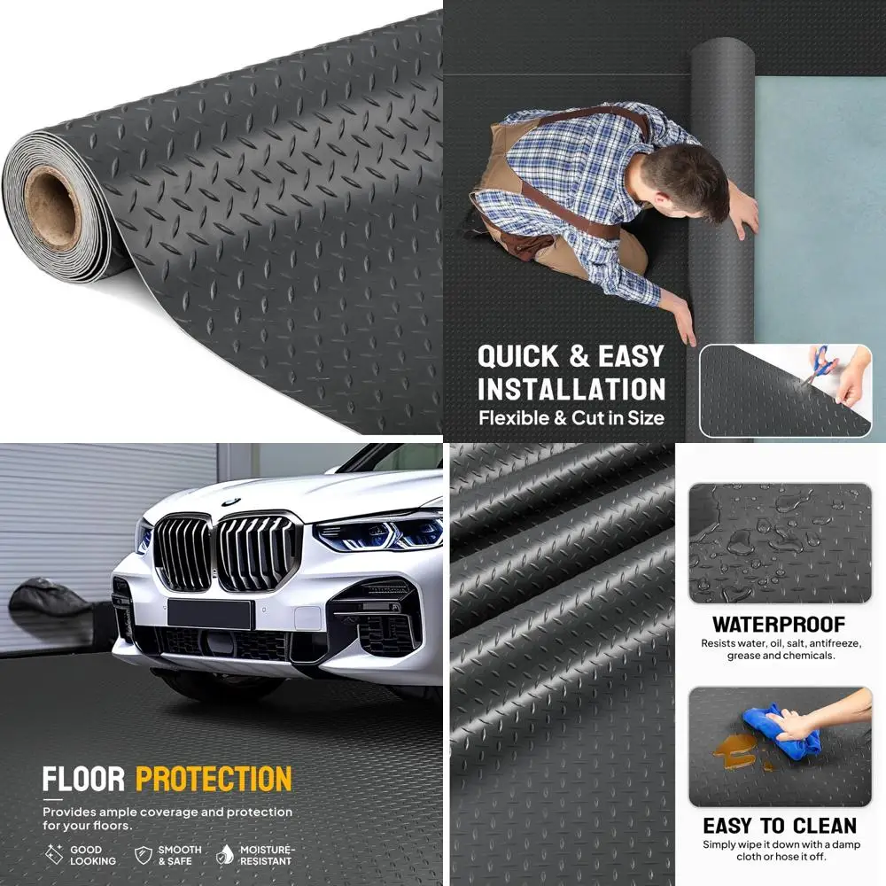 

Thickened Diamond Plate PVC Garage Floor Mat, 7.5x22 FT, Ideal for Under Car and Parking Area Protection