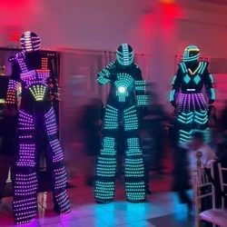 Night Club carnival party wear Stilt Robot LED Ballroom Robot costume Laser Helmet LED Robot Suit Clothes