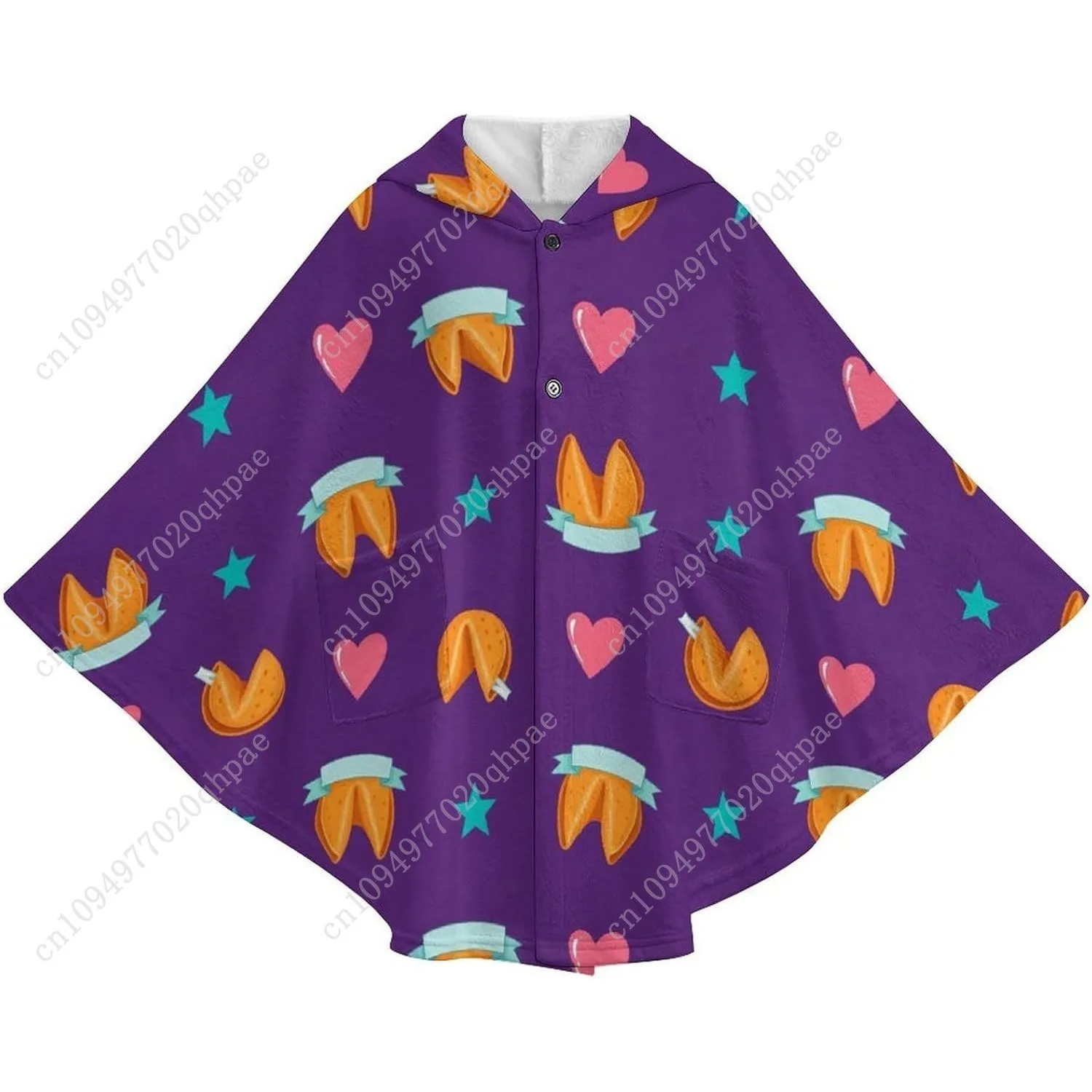 سترة بطانية مريحة من الفلانيل، هوديي كبير الحجم على شكل قلوب كوكي هارتز مع جيوب للأطفال والمراهقين #4