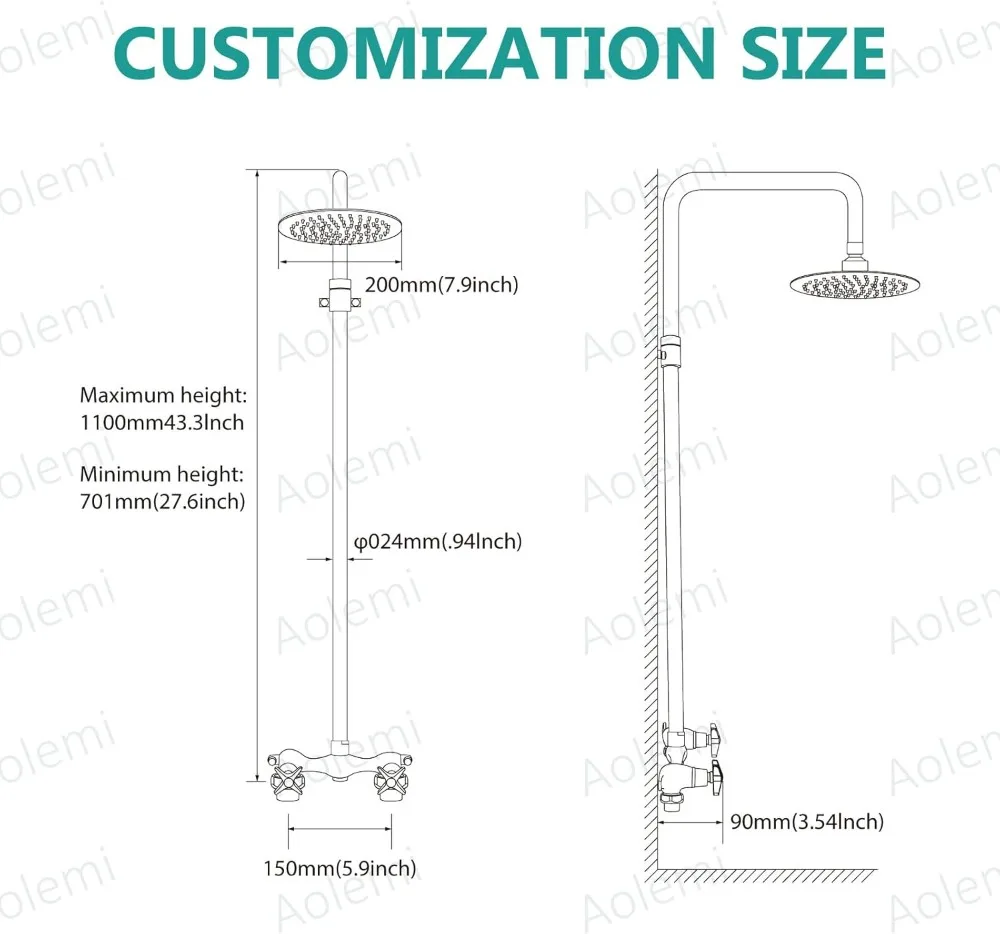 Outdoor Shower Kit Outdoor Shower Fixtures Faucet System Double Handle Exposed Shower with 8 Inch Rainfall Shower Head