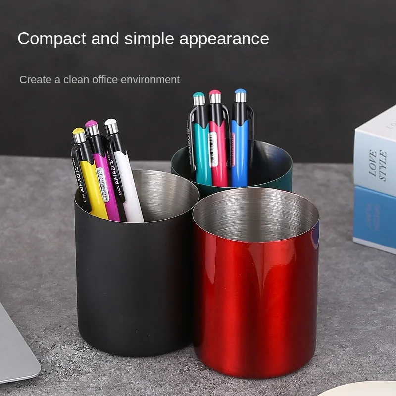 Circular Pen Holder Stainless Steel Metal Desktop Ornament Nordic Stationery Pen Insert Golden Vase Makeup Brush Storage Box