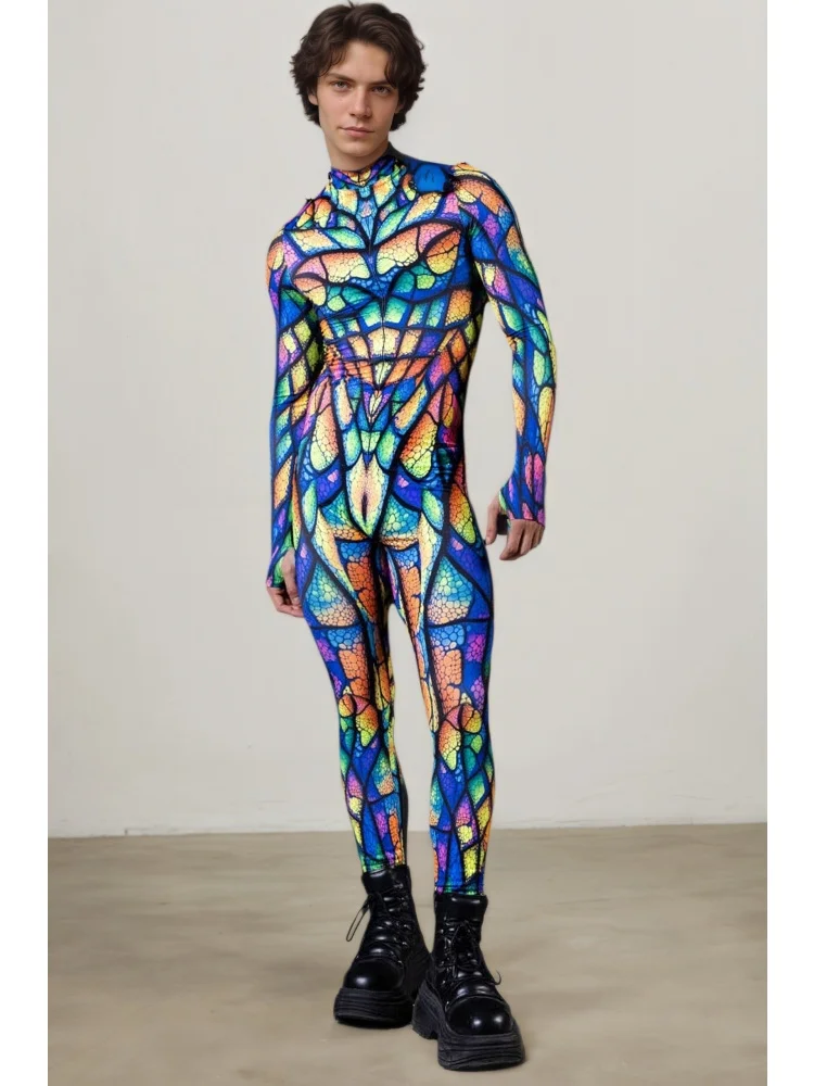Unisex-Regenbogen-Drachen-Schuppen-Print-Bodysuit für Paare, Halloween, Karneval, Party, Cosplay, Jumpsuit, Bühnenauftritt, Zentai-Anzug – Detail 8