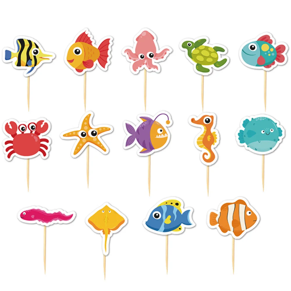 28Pcs Ocean Sea Animal Cupcake Toppers Under The Sea Party Decoration Toothpicks Picks Creature Theme Birthday Party Supplies