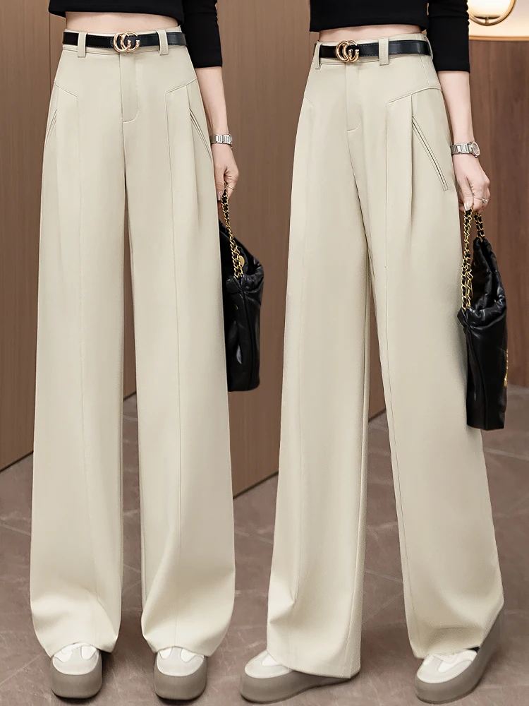 

Женские брюки с высокой талией и широкими штанинами, прямые, свободные, повседневные, весна-осень, облегающие, стройнящие, модель «Нож»