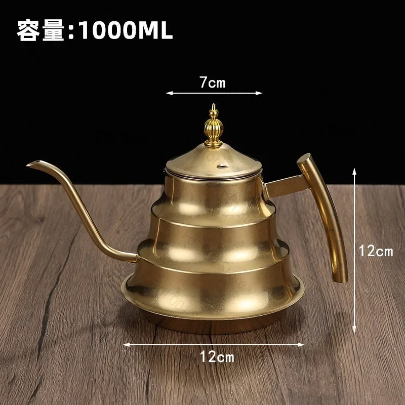 Vintage Stainless Steel Teapot Golden Restaurant Brewing Teapot with Filter Coffee Pot Soup Kettle Hot Water Kettle