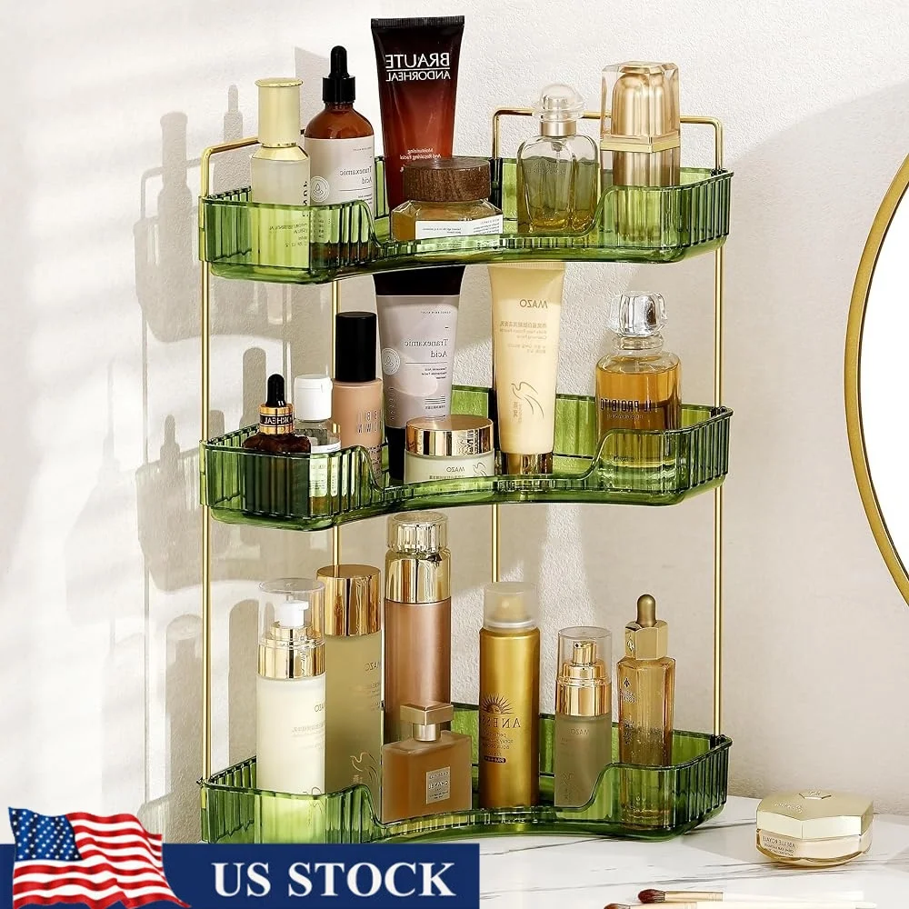 

Corner Bathroom Organizer 3 Tier Space Saving Storage Shelf Vanity Perfume Tray Makeup Holder Bathroom Dresser Kitchen