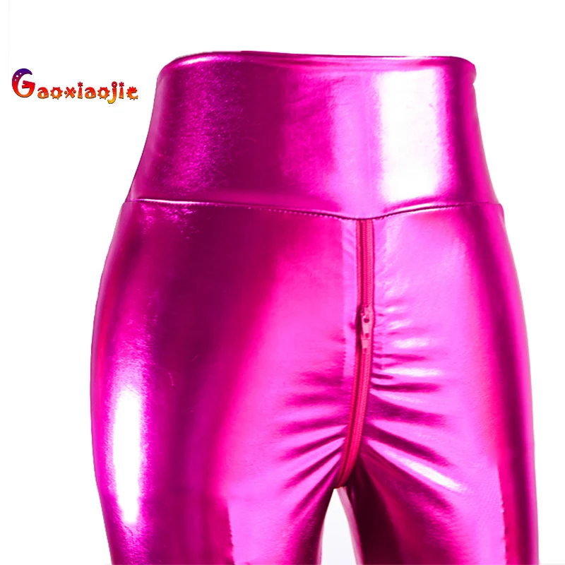 Sexy hoge elastische legging, sexy dubbele rits, open kruisbroek voor dames, sprankelende leren broek, nachtclub, dames, leuke broek