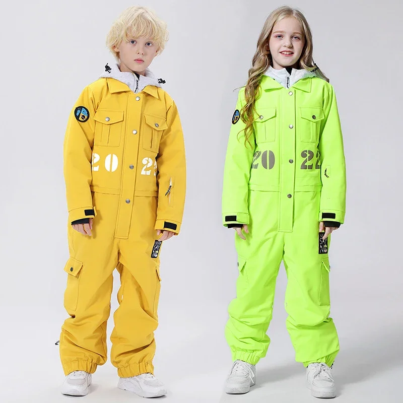 New Winter Boys Girls Ski Suits One Piece Children Warm Breathable Outdoor Sports Snowboarding Skiing Snow Clothing Jumpsuit