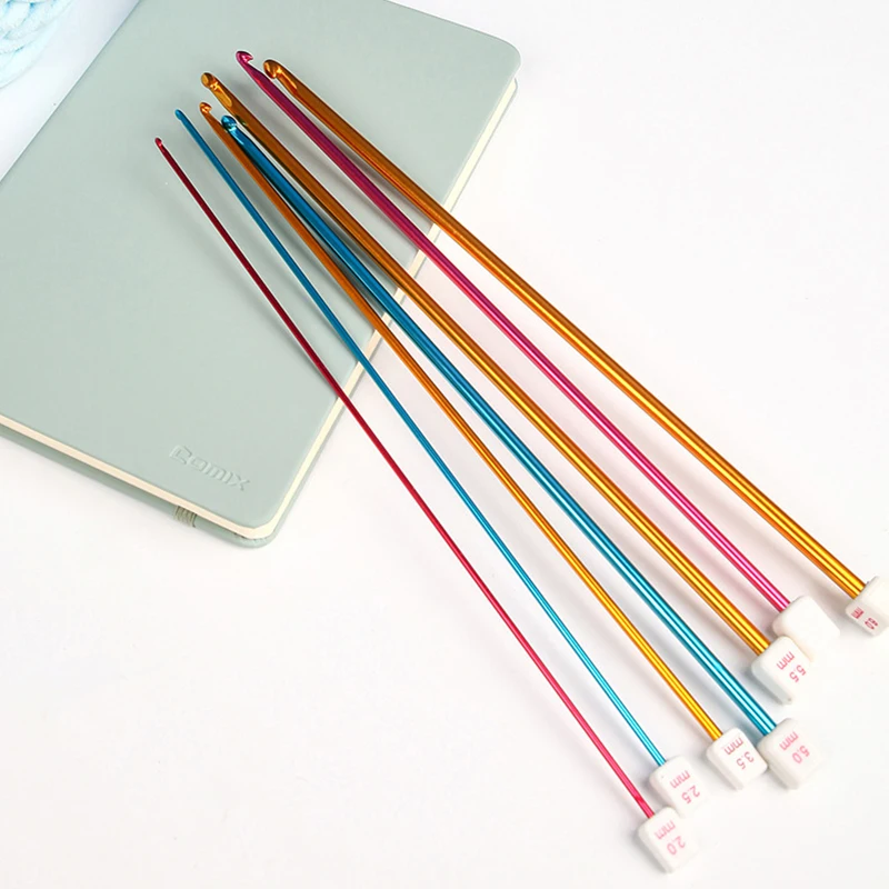 1PC 2mm-8mm Tunisian Afghan Crochet Hooks Multicolor Aluminum Weaving Tool  Knitting Needles For DIY Knitting Scarf Sweater