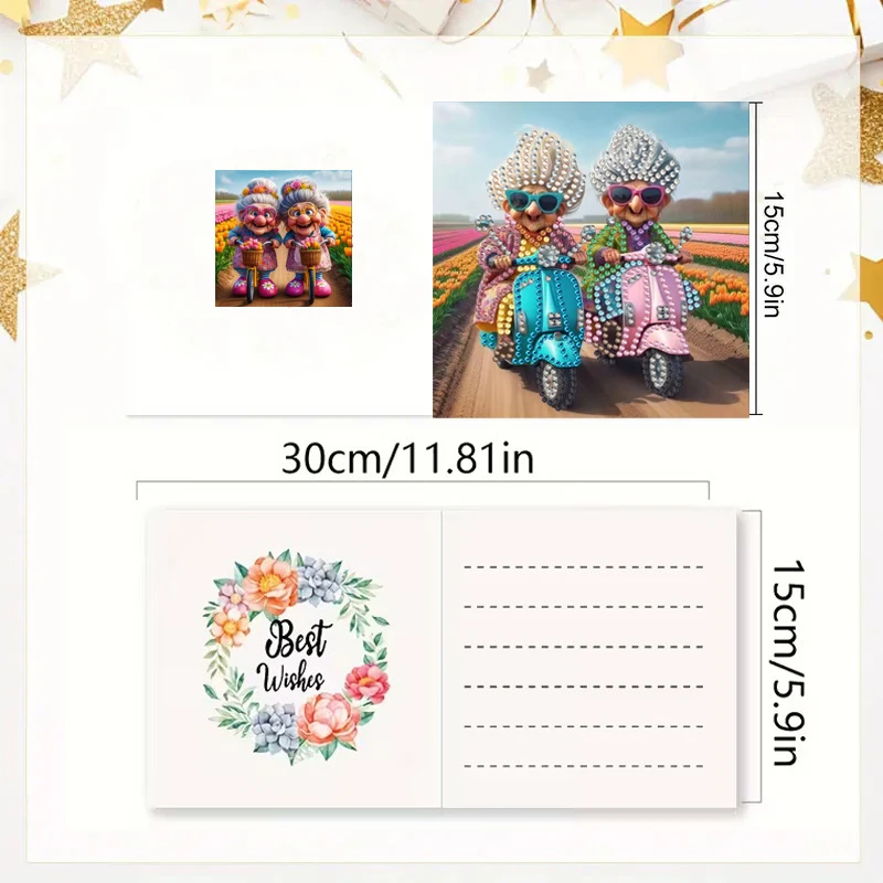 6-Piece/Set DIY Diamond Painting Birthday Card Set, Featuring Unique Flower, Bird, and Pattern Designs, Rhinestone Diamond Paint view 5