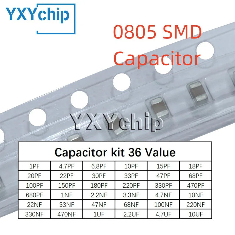 0805 Smd Capacitor Assorted Kit,36values*20pcs=720pcs 1pf~10uf Samples Kit Electronic Diy Kit