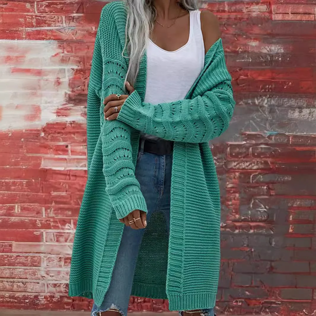 

2025 Autumn/Winter Long Cardigan Solid Color Women's Knitted Fashionable Sweater Jacket For Women