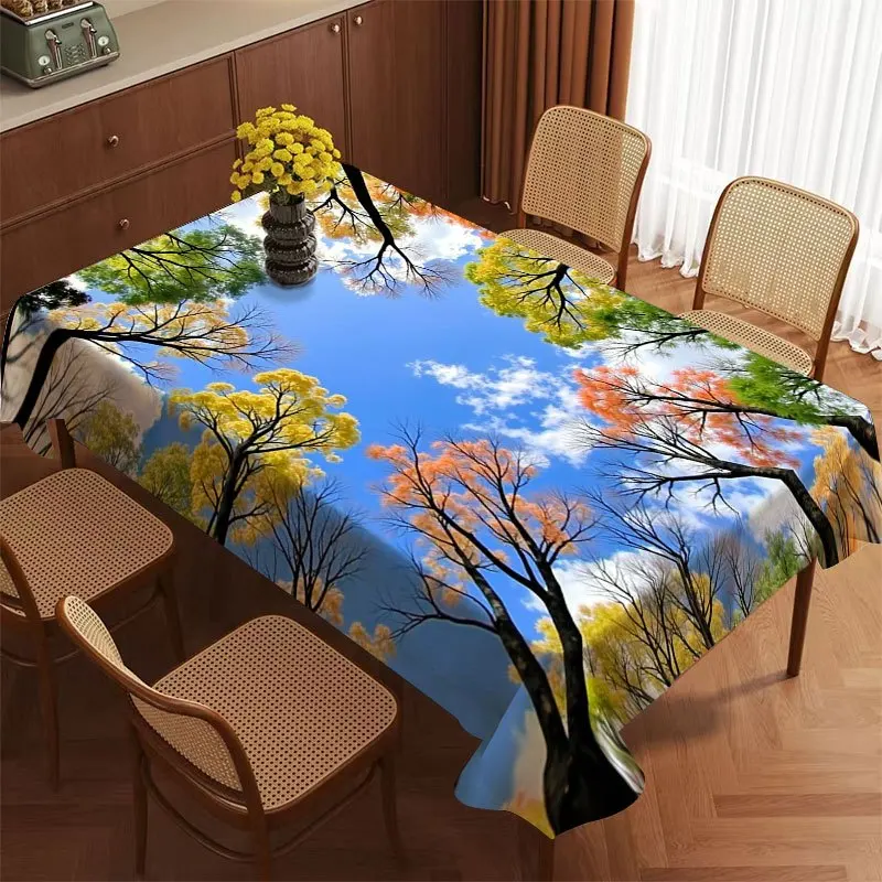 Autumn Colorful Maple Tree Blue Sky Landscape Rectangle Table Cloth for Home Dinner Reusable Tablecloth for Indoor Outdoor Decor