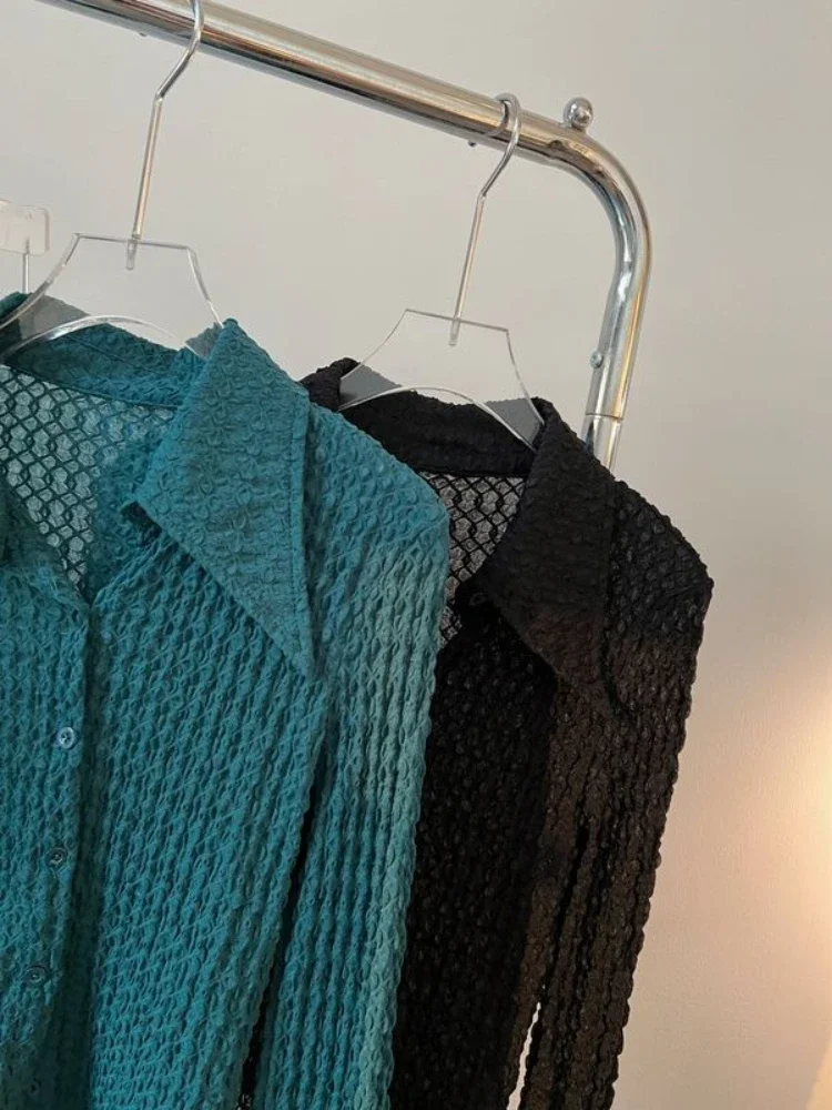 Shirts Frauen Minimalistischen Reine Täglichen Elegante Falten Frühling Mode Atmungsaktive Sun-proof Ulzzang Schlank Sexy Kreativität Damen Casual