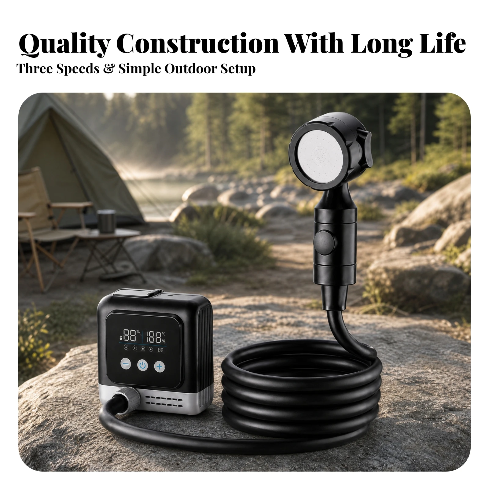Rechargeable Outdoor Shower System Lightweight Electric Camping Shower Battery Operated Long-Lasting for Campers, Campsite