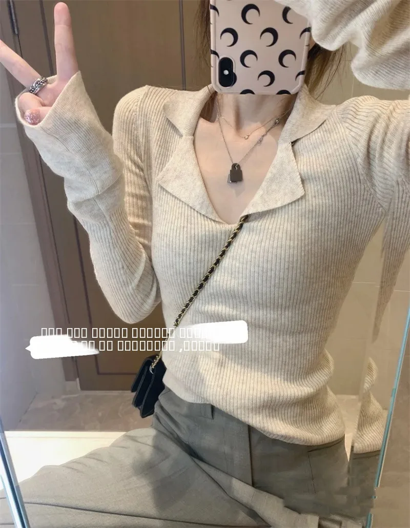 

Slimming Knitted Sweater Women's Inner Wear V-Ne Long Sve Regular Fit Winter Faion plus Size Design Base Layer Top