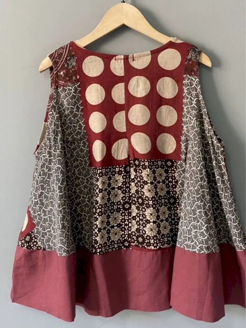 Camisetas de lino y algodón para mujer, camiseta sin mangas con cuello redondo de diseño Original, camisa holgada de gran tamaño con diseño de muñeca artística Vintage, camisetas de verano